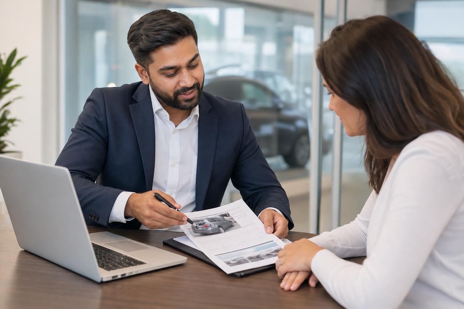 Claims adviser reviewing a vehicle valuation with a customer
